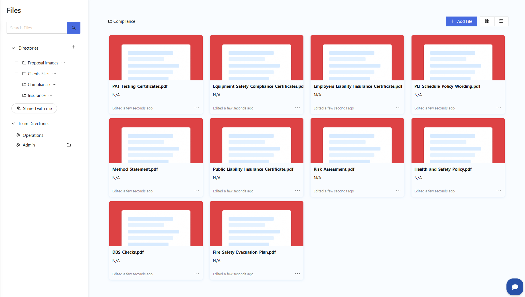 Compliance document vault with PLI, PAT and risk assessment files