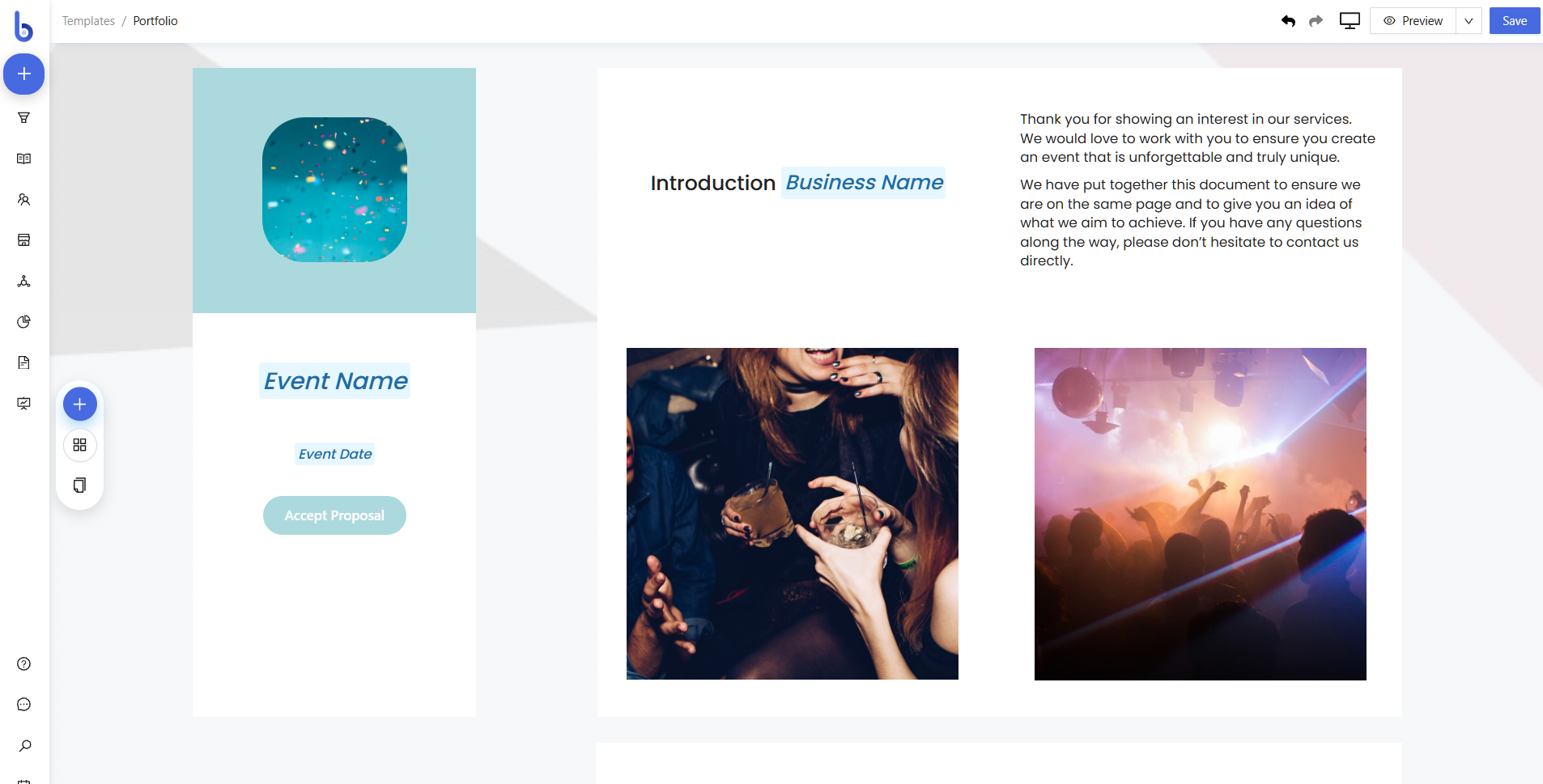 Corporate proposal microsite editor