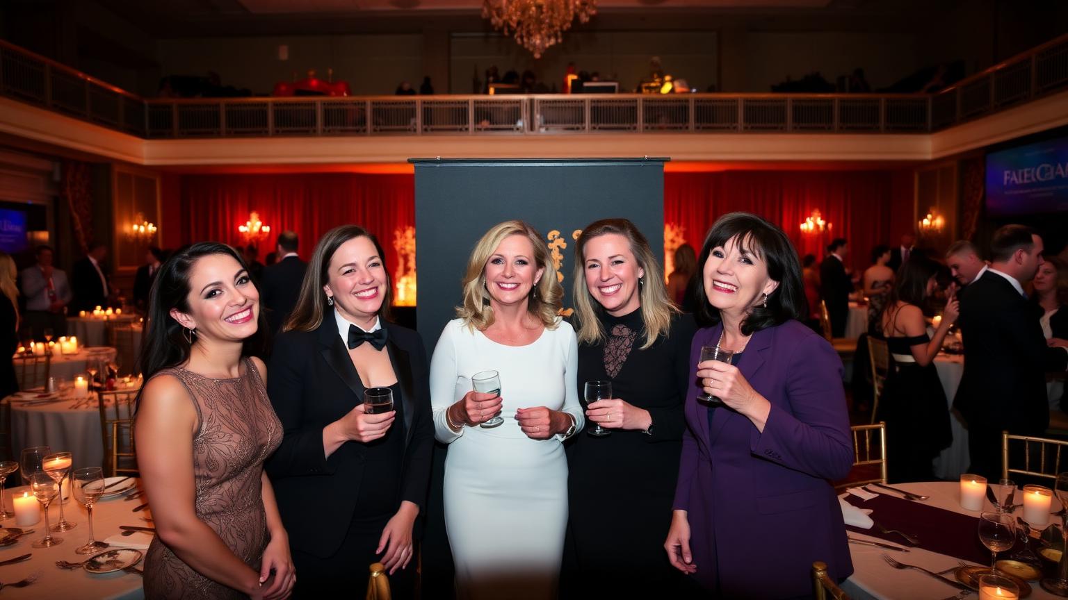 Photo booth at a charity gala with guests laughing