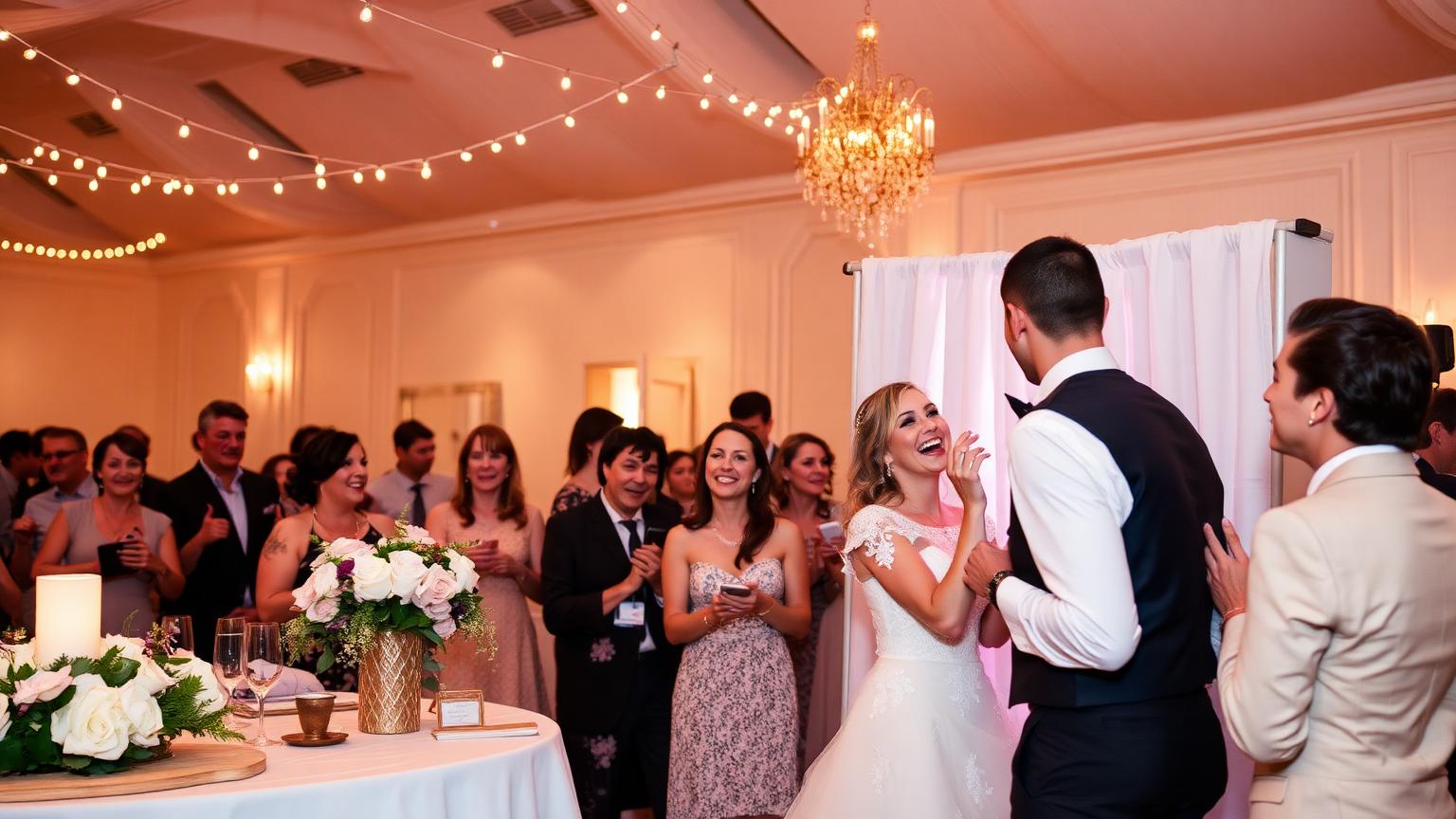 Wedding photo booth set up at a romantic reception