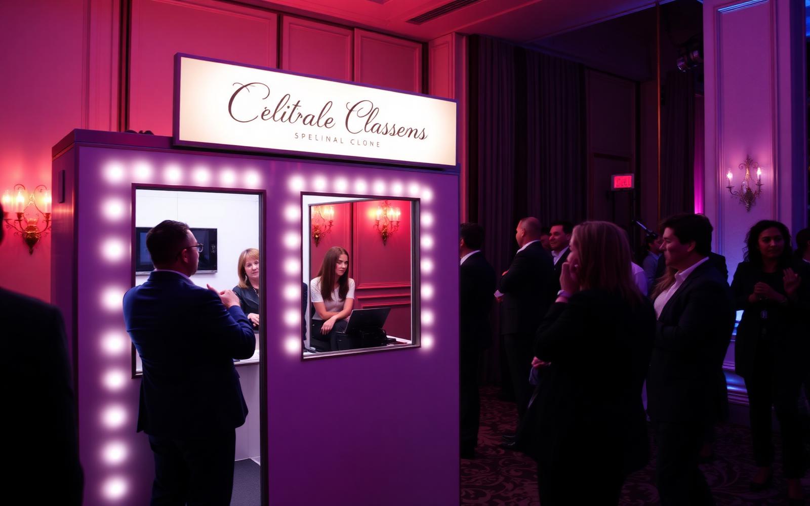 Branded photo booth at an upscale event, no operator visible